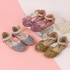 Glitter Dress Shoes Low Heel Princess for Kids