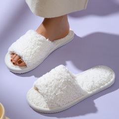 Plush Lined Open Toe Slippers Warm Home Shoes
