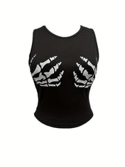 Skeleton Hand Print Tank Top Sleeveless Summer Top