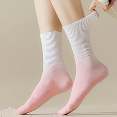 Sporty Yoga Socks Ombre Non Slip Silicone Sweat Absorption Mid Calf Socks