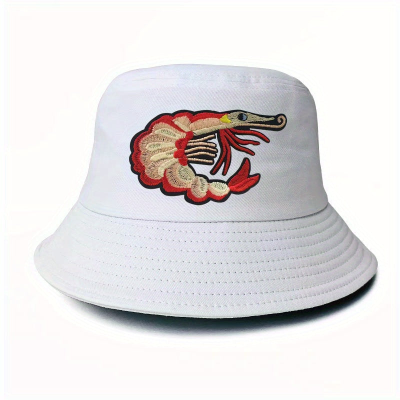 Lobster Embroidery Bucket Hat Unisex Cotton Anime Sunshade Cap