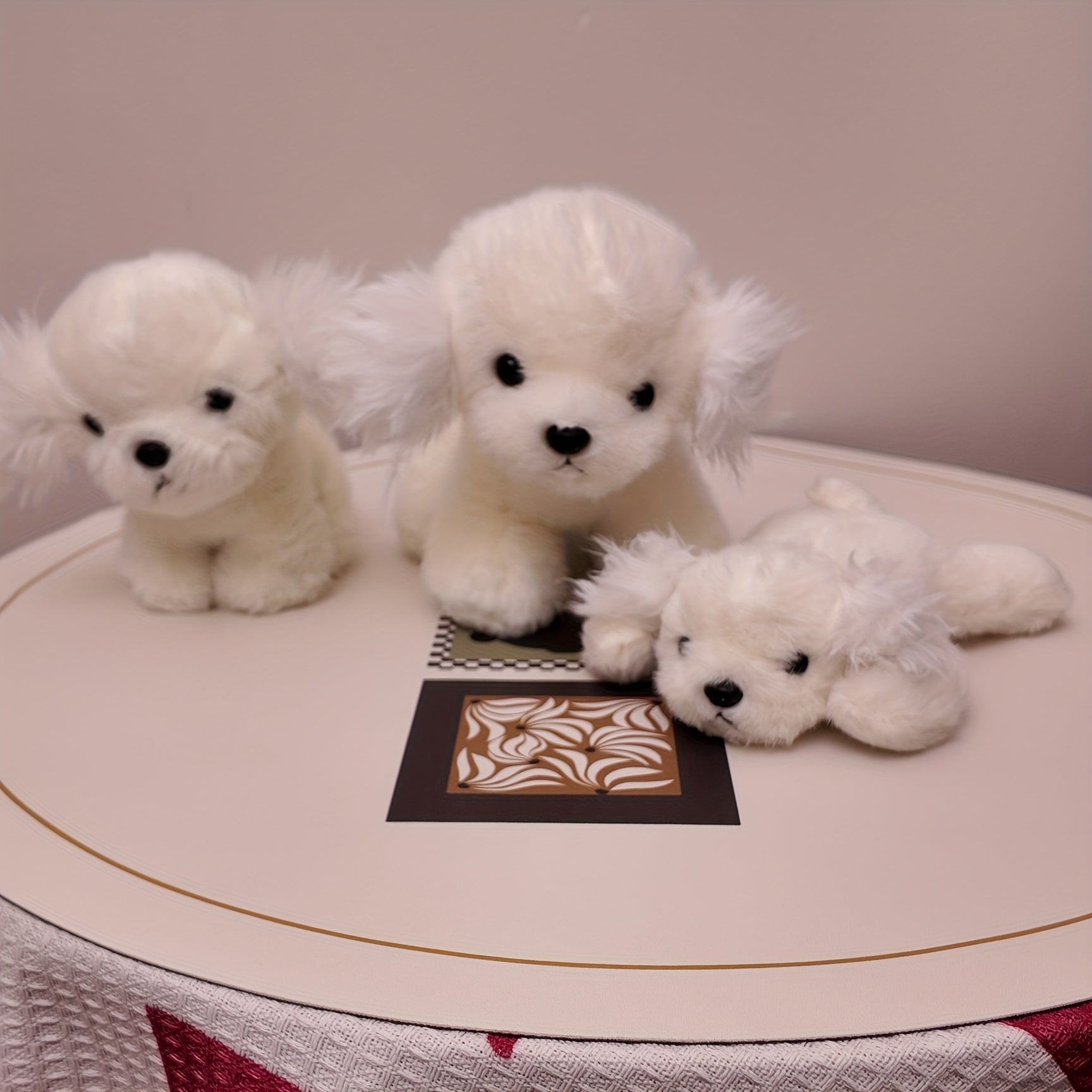 Bichon Puppy Plush Toy Soft Dog Stuffed Animal with Brown Accents