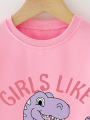 Girls Purple Dinosaur Print Sweatshirt Top for Casual Outfit
