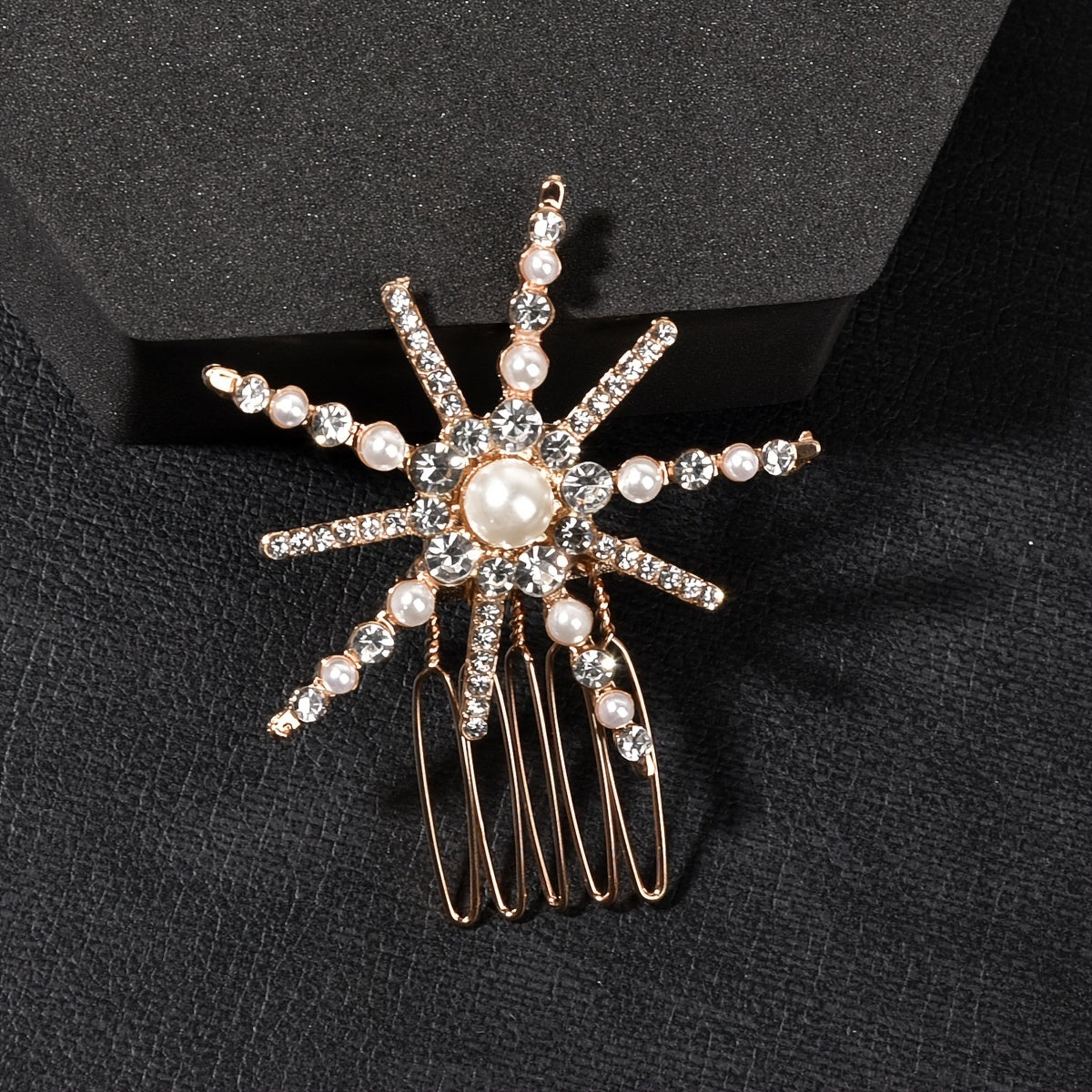 Sunflower Rhinestone Pearl Hair Comb Golden Hairpin Bridal Wedding Accessories