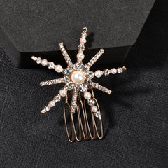 Sunflower Rhinestone Pearl Hair Comb Golden Hairpin Bridal Wedding Accessories