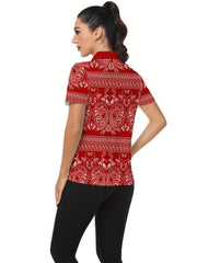 Women's Paisley Graphic Golf Shirt Short Sleeve Polo Boho Style