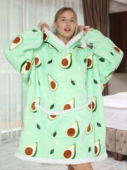 Fruit Pattern Hooded Flannel Robe Warm & Cozy Lounge Wear