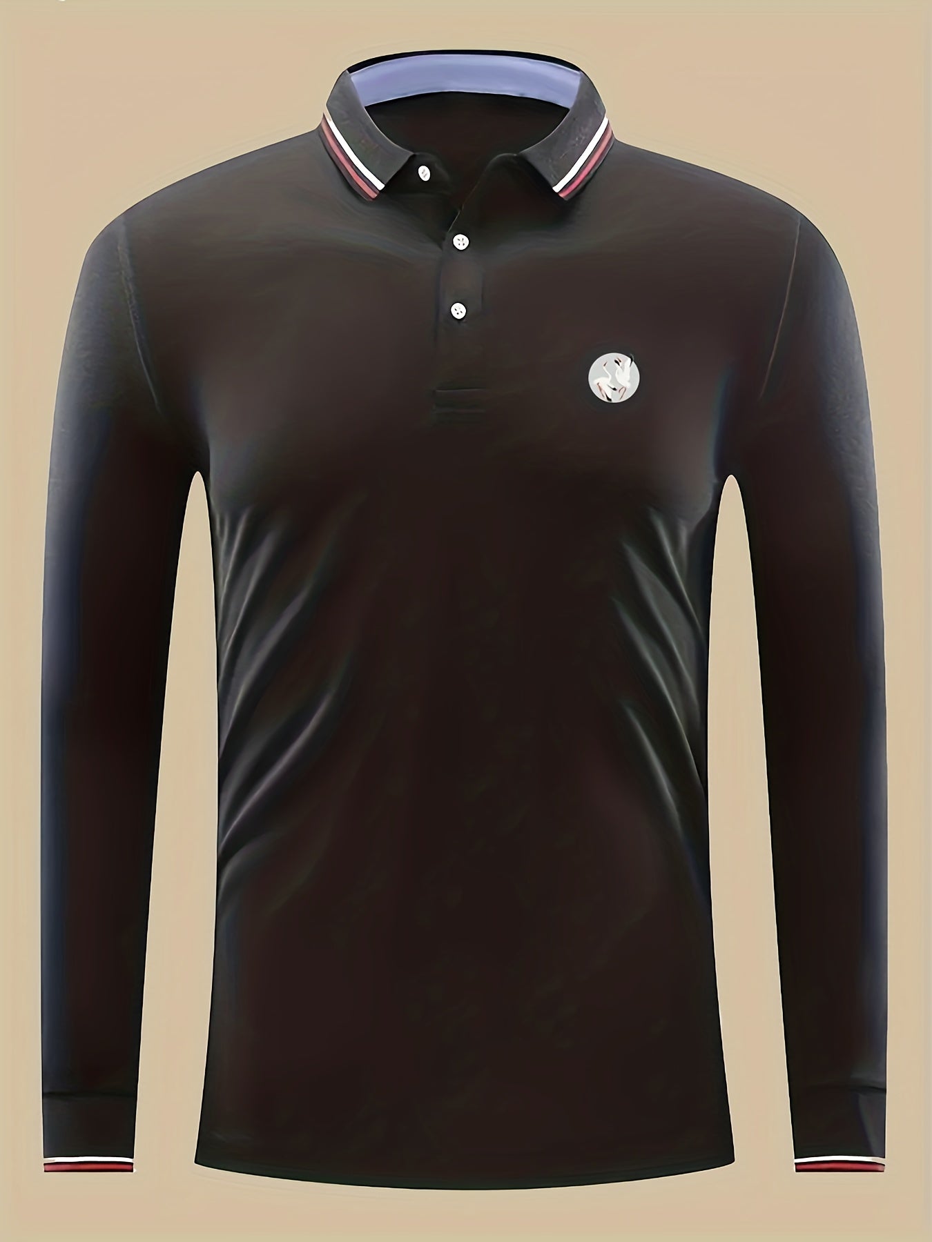 Crane Print Men's Casual Long Sleeve Polo Shirt