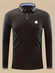 Crane Print Men's Casual Long Sleeve Polo Shirt