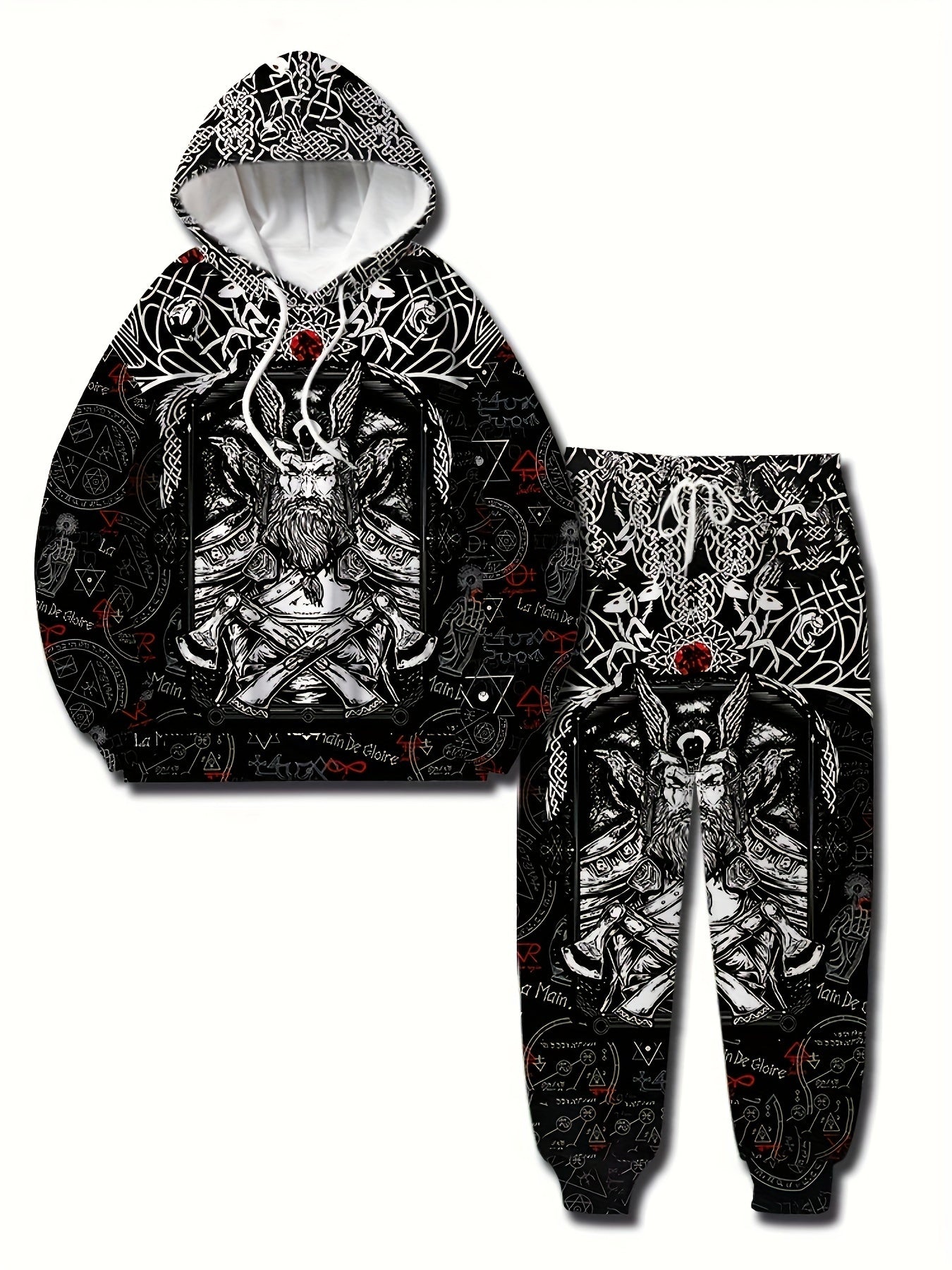 Men's All Over Print Hoodie & Sweatpants Set for Autumn Winter