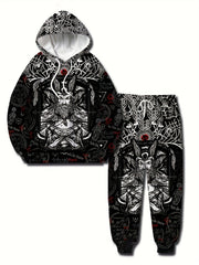 Men's All Over Print Hoodie & Sweatpants Set for Autumn Winter
