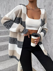 Block Hooded Cardigan Long Sleeve For Women