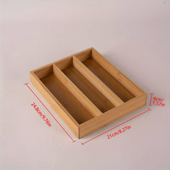 Bamboo Silverware Storage Tray 3 Grids Drawer Organizer