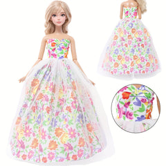 Pink Lace Print Dress Wedding Gown for 11/8 Inch Doll
