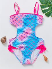 Toddler Girls Fish Scale Ruffle Trim Cami Swimsuit