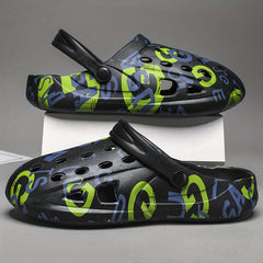 Men's Graphic Print Platform Clogs Hollow Out Garden Shoes