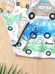 Boy's Graffiti Car Print Pajama Set Long Sleeve Top & Pants