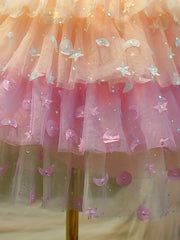 Princess Dress for Kid Girls with Ombre Moon & Stars Appliques