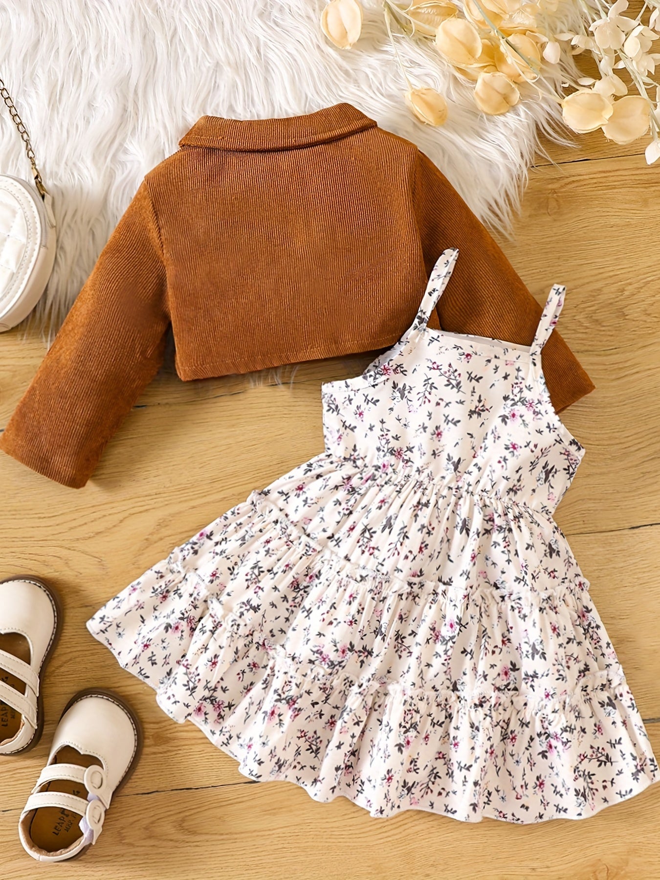 Infant Baby Girl Floral Print Suspender Dress & Jacket Set