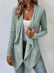 Solid Ribbed Long Sleeve Open Front Cardigan