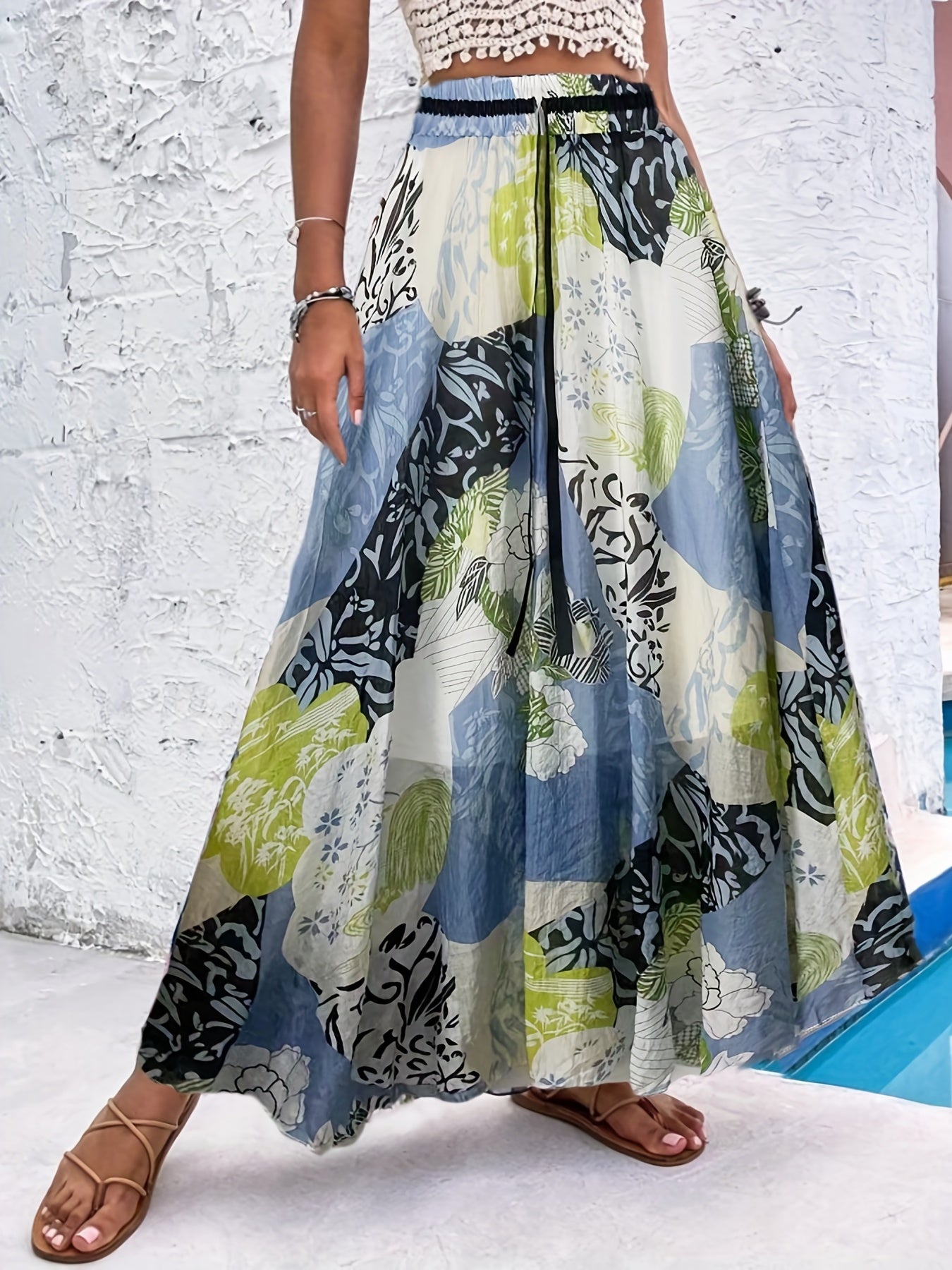 Floral Print High Waist Boho Maxi Skirt Women's Clothing