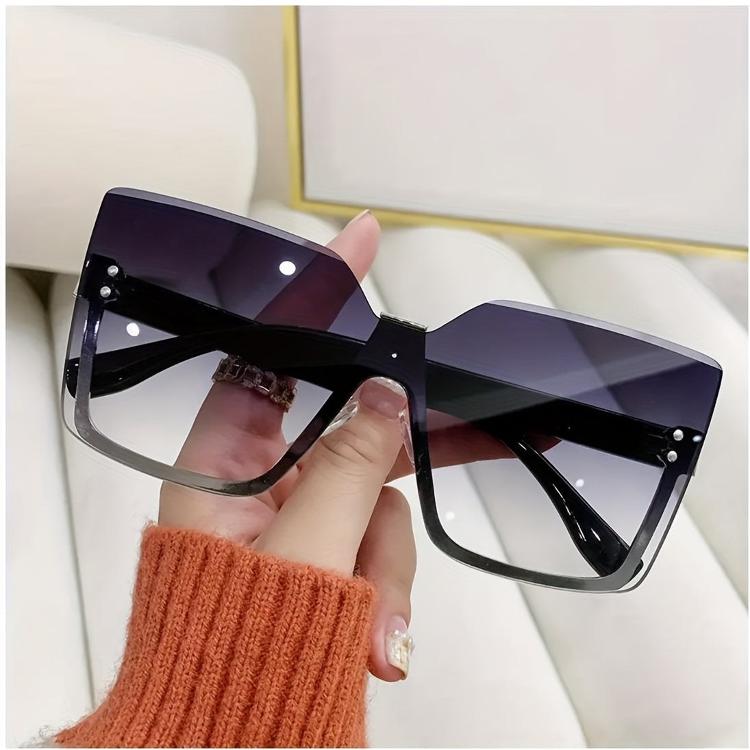 Oversized Rimless Sunglasses Casual Gradient Glasses UV400