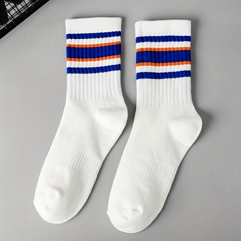 5 Pairs Striped Crew Socks for Women