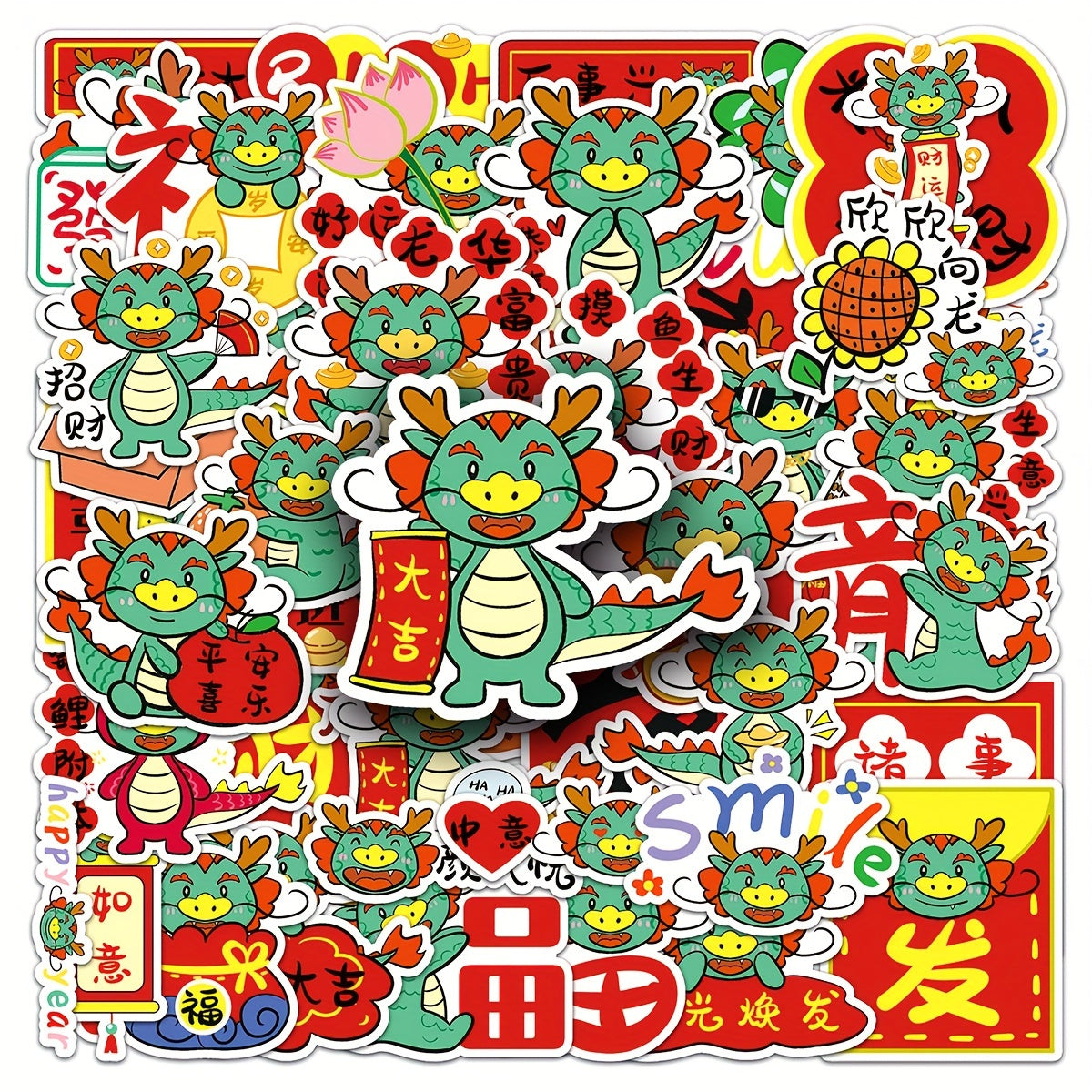 50pcs Dragon Year Cartoon Dragon Animal Print Graffiti Stickers