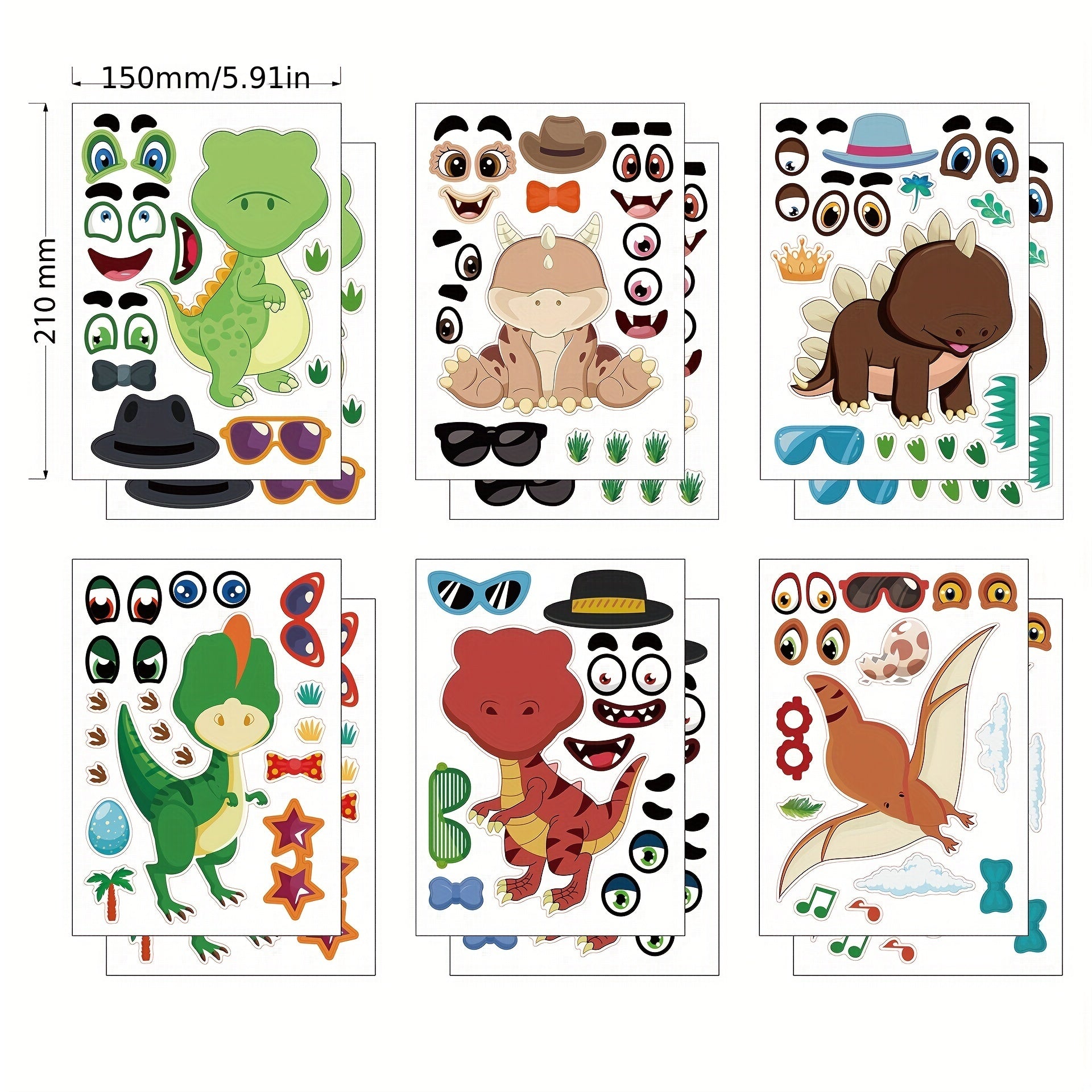 24PCS Dinosaur Make-A-Face Stickers Party Favors Activities