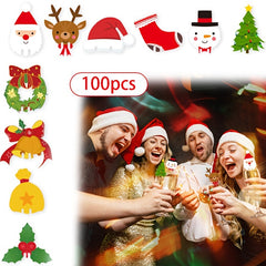100pcs Christmas Theme Wine Glass Decoration Cards