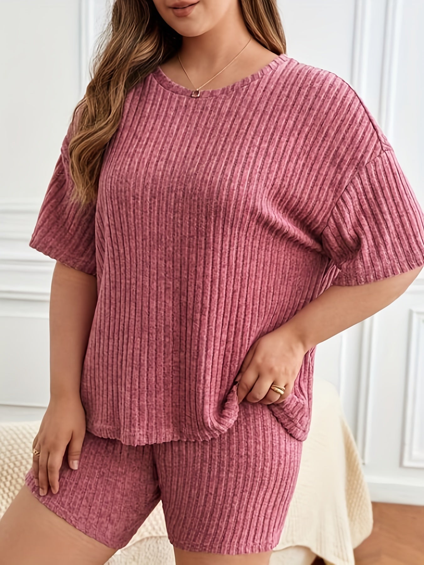 Ribbed Knit Tee & Shorts Pajama Set