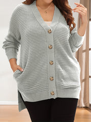 Casual Cardigan Women's Plus Solid Ribbed Batwing Sleeve