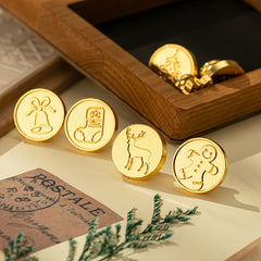 10 Pcs Christmas Seal Stamp Box, Fire Lacquer Brass Seal Stamp Accessories