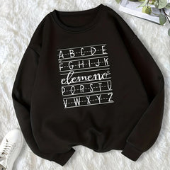 Round Neck Pullover Sweatshirt Fleece Lined Loose Hoodie Women