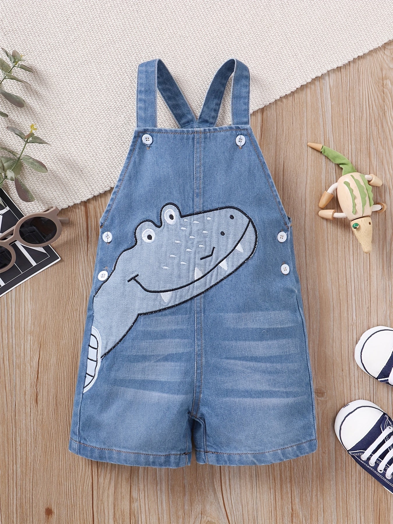 Boys Dino Graphic Denim Overalls Baby Bib Pants