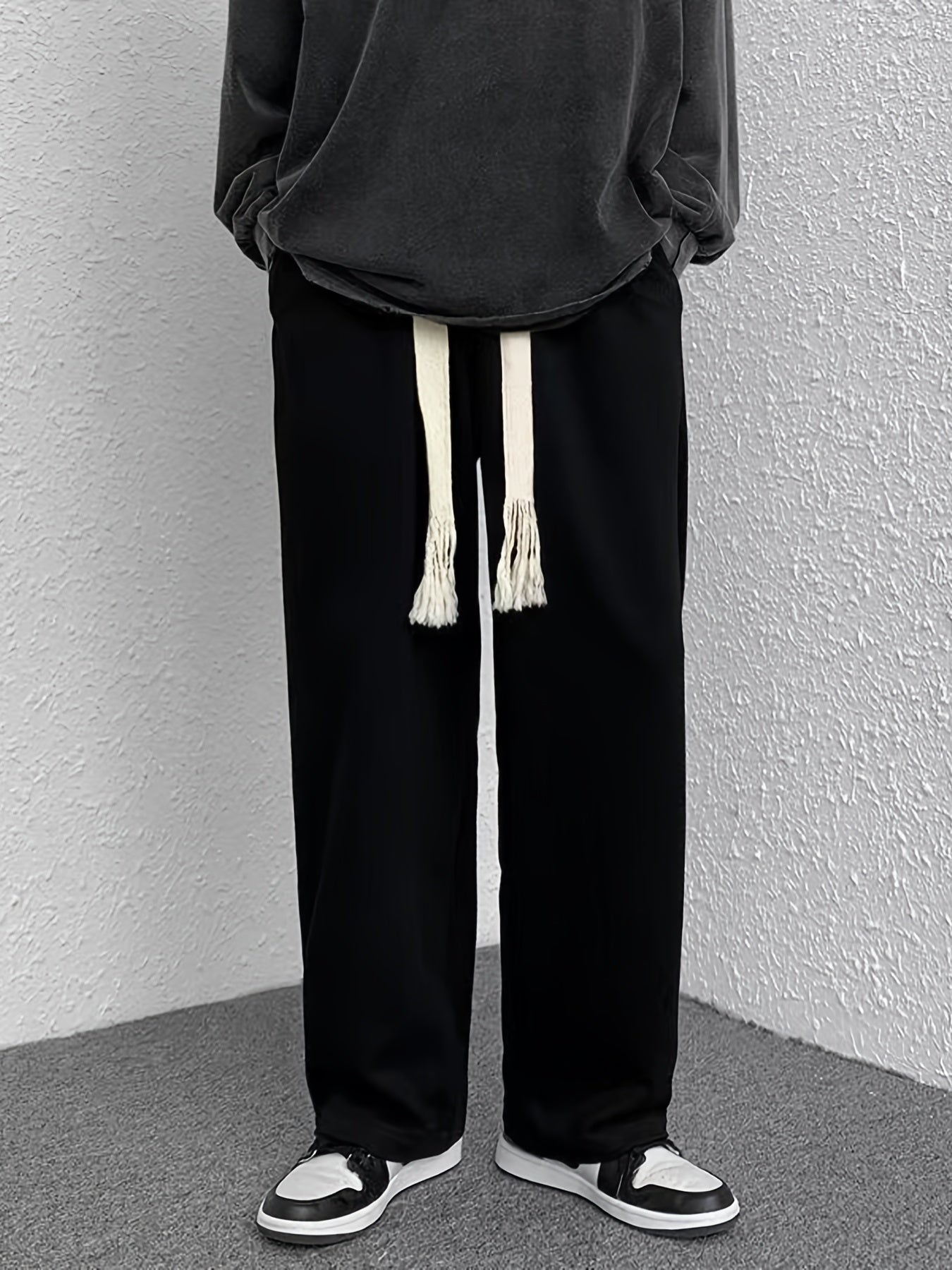 Men's Drawstring Waist Straight Pants for Autumn and Winter