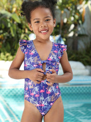 Toddler Girls Flamingo Ruffle Trim Swimsuit Kids Summer Beach Clothes