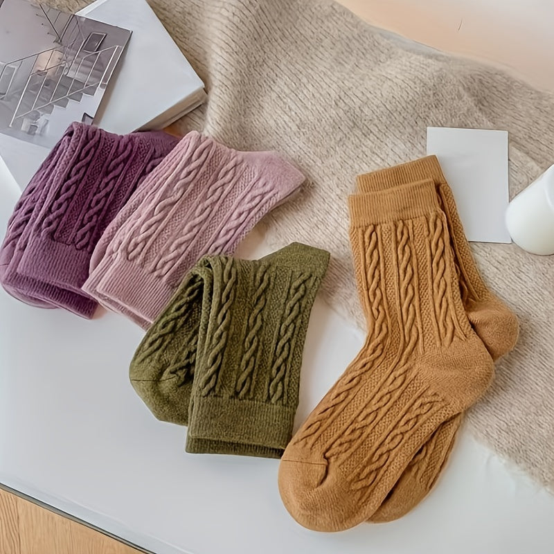 8 Pairs Twist Textured Socks Soft Mid Tube Socks Women's Stockings