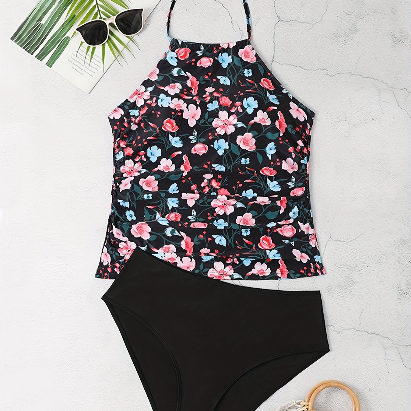 Floral Print Halter Neck Tankini Set