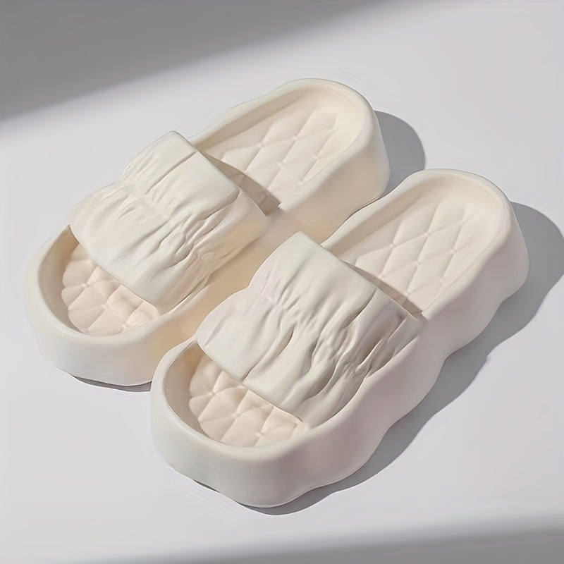 Women's Geometric Pattern Pleated Slides Stylish Platform Beach Shoes