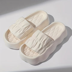 Women's Geometric Pattern Pleated Slides Stylish Platform Beach Shoes