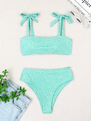 Polka Dot Print Tie Shoulder Swimsuit Set