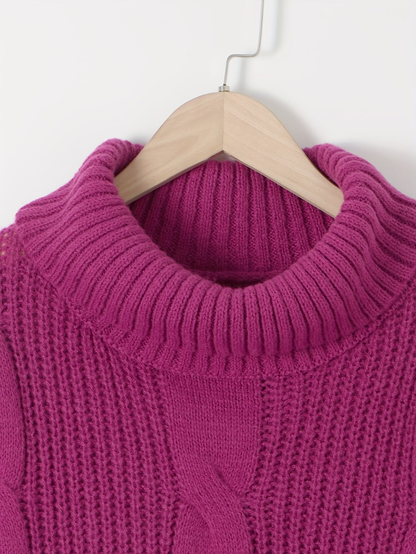 Casual Sweater Women's Plus Solid Cable Lantern Sleeve High Neck Jumpe