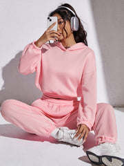 Solid Workout Set Drop Shoulder Hoodies & Jogger Pants