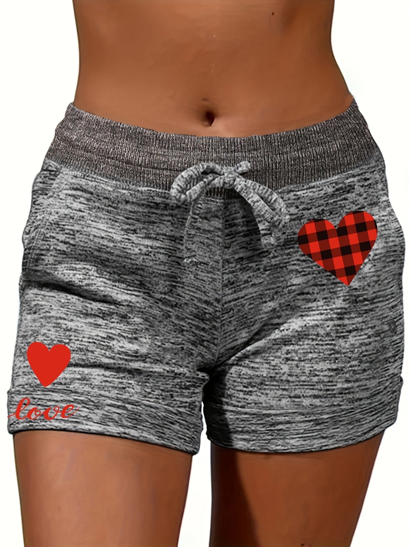 Heart & Letter Pattern Drawstring Shorts for Women