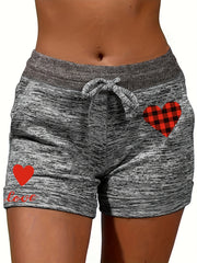 Heart & Letter Pattern Drawstring Shorts for Women