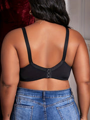 Sexy Bra Women's Plus Solid Contrast Lace Semi Sheer Underwire Bra