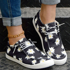 Daisy Print Canvas Low Top Lace Up Casual Shoes