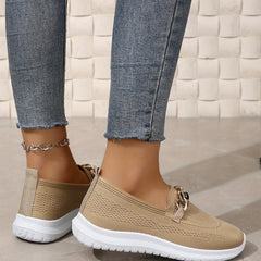 Metallic Chain Slip-On Round Toe Flat Shoes Low Flying Woven Comfy