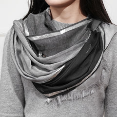 Rayon Casual Scarf Solid Golden & Silver Stripe Tassel Headwrap